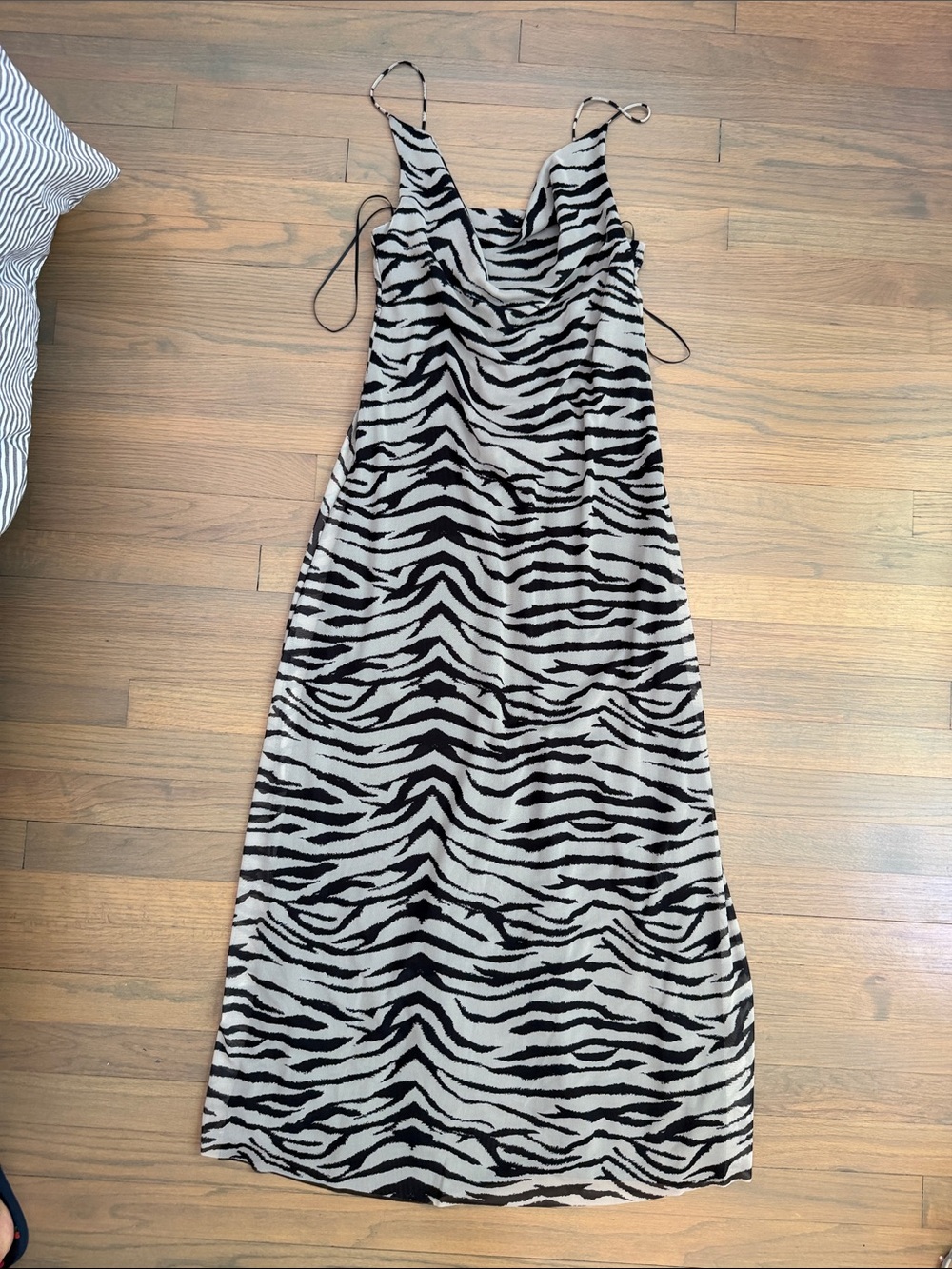 Zara Black & Cream Zebra-Print Cowl Maxi Dress